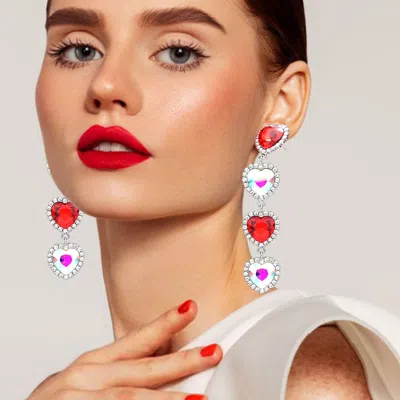 Fashnzfab Rhinestone Trim Heart Stone Link Dangle Earrings In Multi