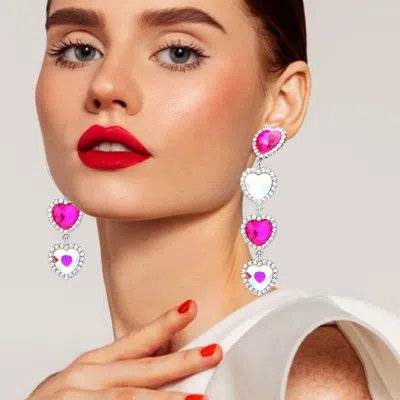 Fashnzfab Rhinestone Trim Heart Stone Link Dangle Earrings In Purple