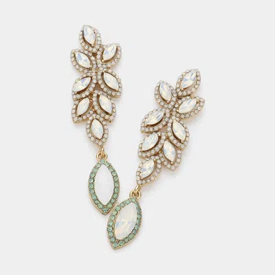 Fashnzfab Rhinestone Trim Marquise Stone Cluster Vine Evening Earrings - Gold, Opal, White