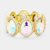 Fashnzfab Rhinestone Trim Oval Crystal Stretch Evening Bracelet Ab, Gold In Multi