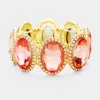 Fashnzfab Rhinestone Trim Oval Crystal Stretch Evening Bracelet Gold, Peach In Multi