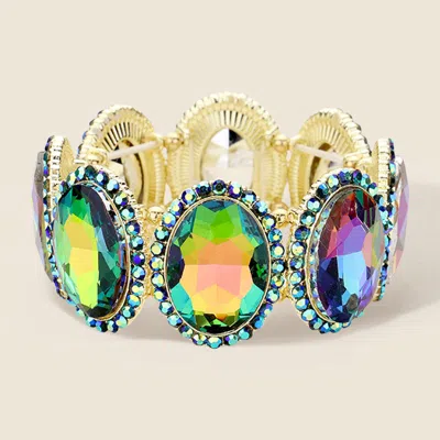 Fashnzfab Rhinestone Trim Oval Crystal Stretch Evening Bracelet In Multi