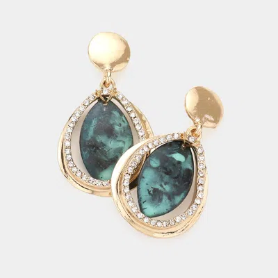 Fashnzfab Rhinestone Trim Oval Metal Dangle Earrings In Gold