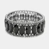 Fashnzfab Rhinestone Trim Oval Stone Evening Bracelet Black, Jet Black In Multi
