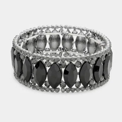 Fashnzfab Rhinestone Trim Oval Stone Evening Bracelet Black, Jet Black In Multi
