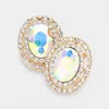 Fashnzfab Rhinestone Trim Oval Stone Stud Evening Earrings - Ab, Gold In Gold