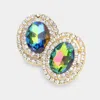 Fashnzfab Rhinestone Trim Oval Stone Stud Evening Earrings - Vitrail Medium In Multi