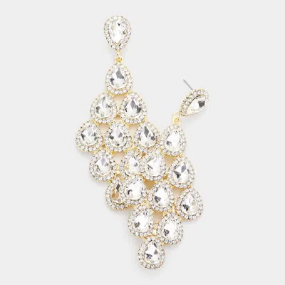 Fashnzfab Rhinestone Trim Teardrop Cluster Vine Evening Earrings In Gold