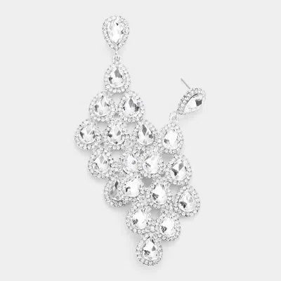 Fashnzfab Rhinestone Trim Teardrop Cluster Vine Evening Earrings In Silver