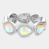 Fashnzfab Rhinestone Trim Teardrop Crystal Stretch Evening Bracelet Ab, Silver In Multi