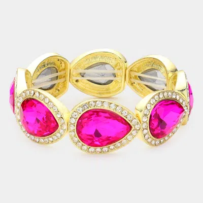 Fashnzfab Rhinestone Trim Teardrop Crystal Stretch Evening Bracelet Fuchsia In Purple