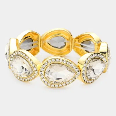 Fashnzfab Rhinestone Trim Teardrop Crystal Stretch Evening Bracelet Gold In Silver