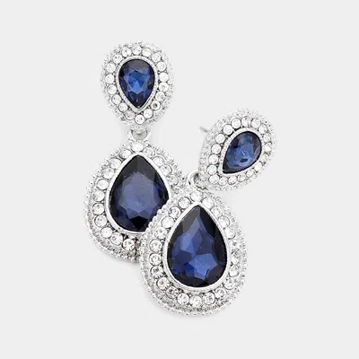 Fashnzfab Rhinestone Trim Teardrop Evening Earrings In Blue