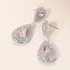 Fashnzfab Rhinestone Trim Teardrop Stone Accented Evening Earrings - Lt Rose, Silver In Metallic