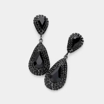 Fashnzfab Rhinestone Trim Teardrop Stone Accented Evening Earrings In Black