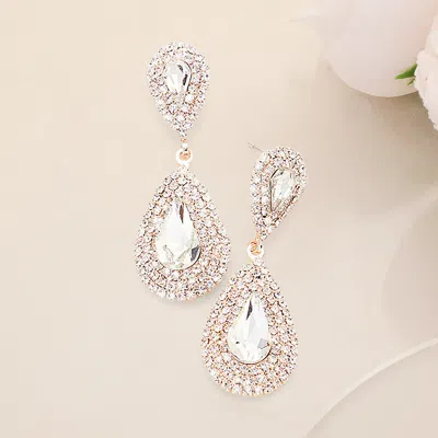 Fashnzfab Rhinestone Trim Teardrop Stone Accented Evening Earrings In Silver
