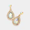 Fashnzfab Rhinestone Trim Teardrop Stone Dangle Evening Earrings - Ab, Gold In Gold