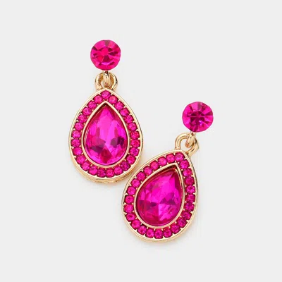 Fashnzfab Rhinestone Trim Teardrop Stone Dangle Evening Earrings In Pink