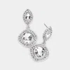 Fashnzfab Rhinestone Trimmed Marquise Square Stone Link Dangle Evening Earrings - Silver In Silver