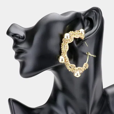 Fashnzfab Rhinestone Trimmed Metal Ball Accented Hoop Earrings In Gold