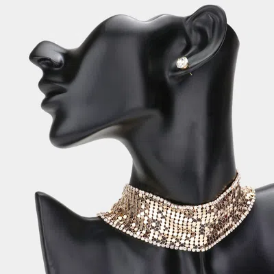 Fashnzfab Rhinestone Trimmed Metal Choker Necklace In Black