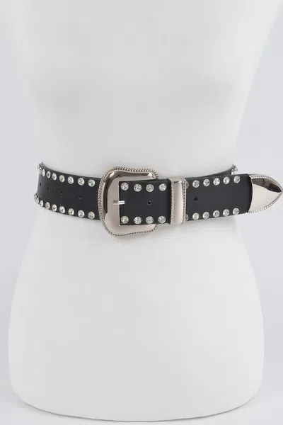 Fashnzfab Rhinestone Trimmed Multi Metal Belt In Black