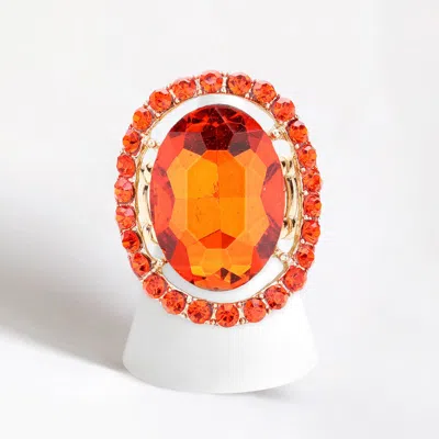 Fashnzfab Rhinestone Trimmed Oval Cut Stretch Ring In Gold