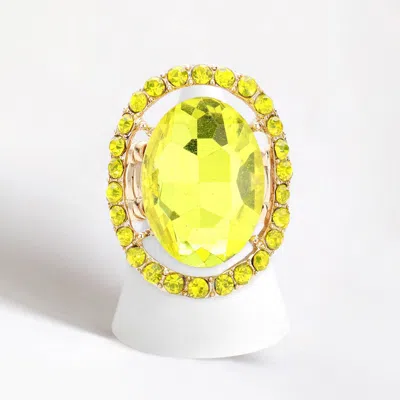 Fashnzfab Rhinestone Trimmed Oval Cut Stretch Ring In Green