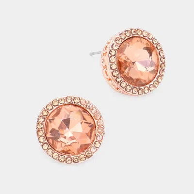 Fashnzfab Rhinestone Trimmed Round Stone Stud Evening Earrings - Peach In Gold