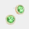 Fashnzfab Rhinestone Trimmed Round Stone Stud Evening Earrings - Peridot In Green