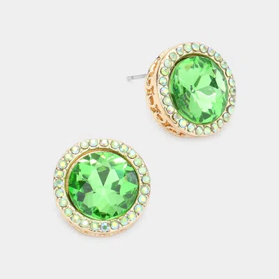 Fashnzfab Rhinestone Trimmed Round Stone Stud Evening Earrings - Peridot In Green