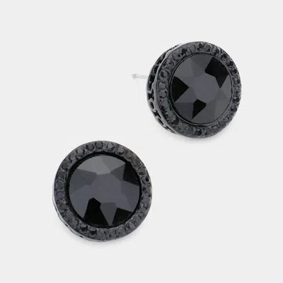 Fashnzfab Rhinestone Trimmed Round Stone Stud Evening Earrings In Black