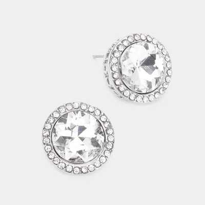 Fashnzfab Rhinestone Trimmed Round Stone Stud Evening Earrings In Metallic