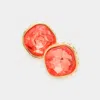 Fashnzfab Rhinestone Trimmed Square Stone Evening Stud Earrings - Coral In Orange