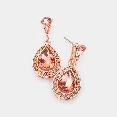Fashnzfab Rhinestone Trimmed Teardrop Stone Accented Dangle Evening Earrings In Pink