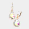 Fashnzfab Rhinestone Trimmed Teardrop Stone Dangle Evening Earrings - Ab, Gold In Gold