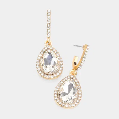Fashnzfab Rhinestone Trimmed Teardrop Stone Dangle Evening Earrings - Gold