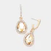Fashnzfab Rhinestone Trimmed Teardrop Stone Dangle Evening Earrings - Gold, Lt Col Topaz In Gold