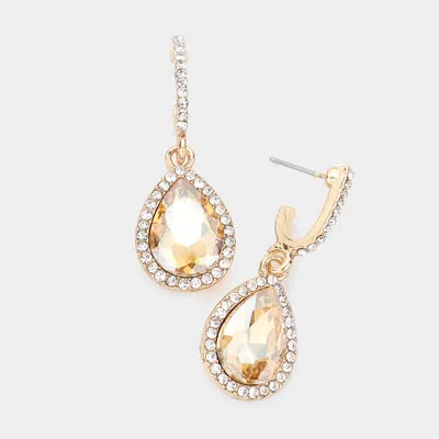 Fashnzfab Rhinestone Trimmed Teardrop Stone Dangle Evening Earrings - Gold, Lt Col Topaz