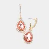 Fashnzfab Rhinestone Trimmed Teardrop Stone Dangle Evening Earrings - Peach In Gold