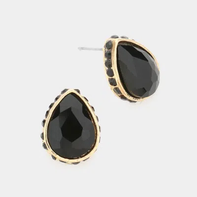 Fashnzfab Rhinestone Trimmed Teardrop Stone Evening Stud Earrings In Gold