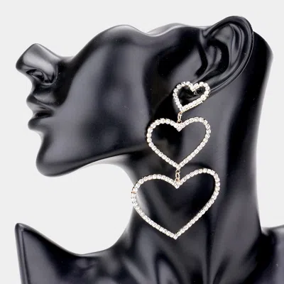 Fashnzfab Rhinestone Triple Open Heart Link Dangle Earrings In Gold