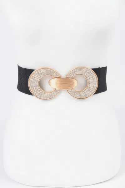 Fashnzfab Rhinestone Two Buckle Elastic Belt In Black