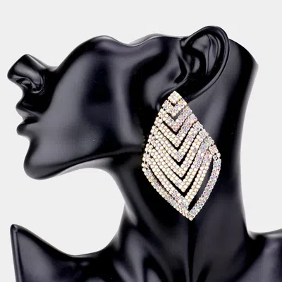 Fashnzfab Rhinestone V-shape Rhombus Evening Earrings - Ab, Gold In Metallic