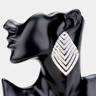 Fashnzfab Rhinestone V-shape Rhombus Evening Earrings - Ab, Silver