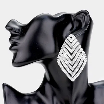 Fashnzfab Rhinestone V-shape Rhombus Evening Earrings - Clear, Silver
