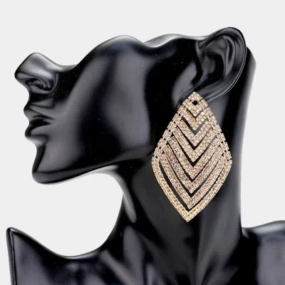 Fashnzfab Rhinestone V-shape Rhombus Evening Earrings In Gold