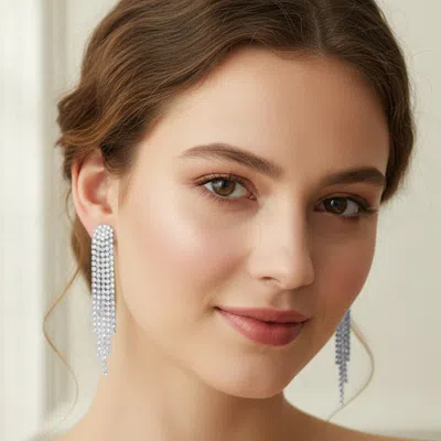 Fashnzfab Rhinestone Waterfall Fringe Statement Evening Earrings In Multi