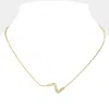 Fashnzfab Rhinestone Wavy Metal Pendant Necklace In Gold