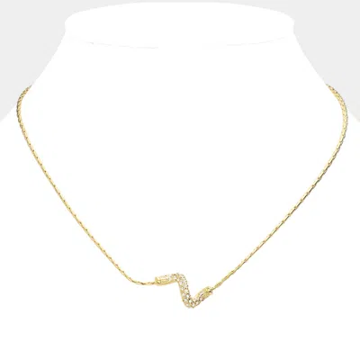 Fashnzfab Rhinestone Wavy Metal Pendant Necklace In Gold